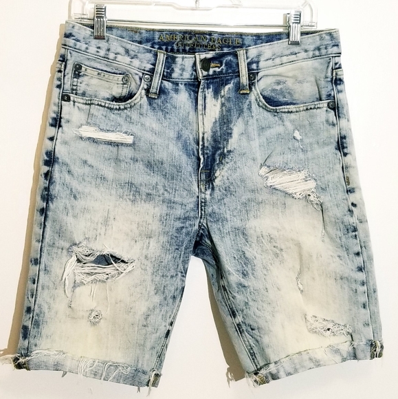 American Eagle Outfitters Core Flex Light Faded Distressed Denim Shorts - Picture 2 of 14